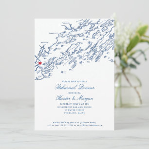 Portland Maine Casco Bay Map Navy Rehearsal Dinner Invitation