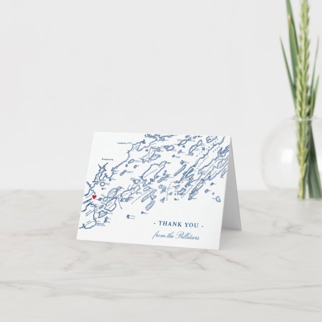 Portland Maine Casco Bay Map Wedding Personalised Thank You Card (Front)
