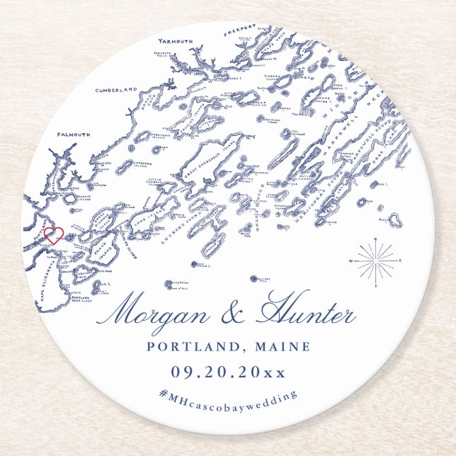 Portland Maine Casco Bay Wedding Coasters (Front)