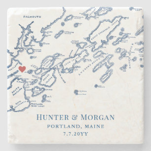 Portland Maine Destination Wedding Favour Stone Coaster