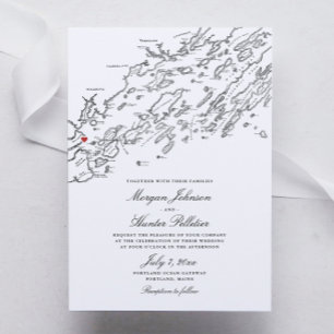 Portland Maine Elegant Black and White Map Wedding Invitation