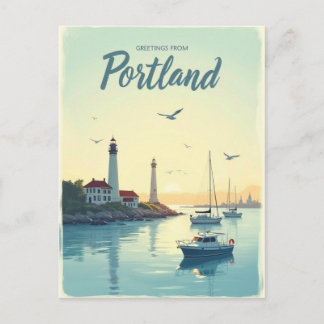 Portland, Maine – Lighthouses & Waterfront vintage Postcard
