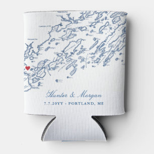Portland Maine Map Wedding Favour Drink Holder Can Cooler