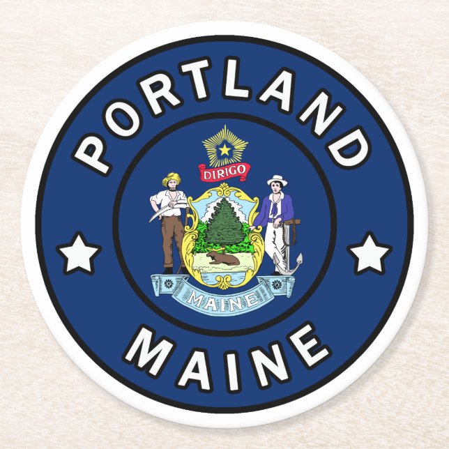 Portland Maine Round Paper Coaster (Front)