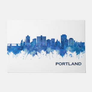 Portland Maine Skyline Blue Doormat