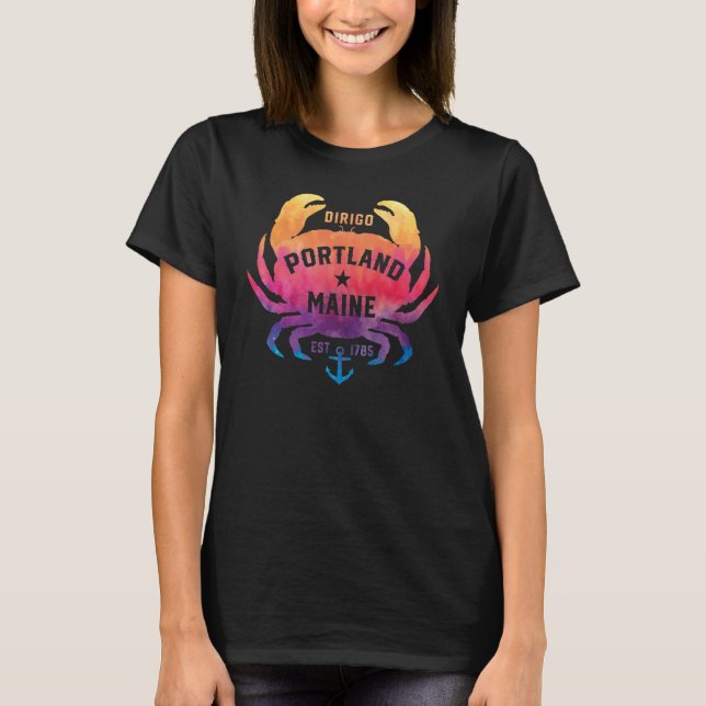 Portland Maine Souvenir Dirigo Crab Cute Rainbow T T-Shirt (Front)
