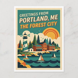 Portland Maine – The Forest City Retro Travel Postcard
