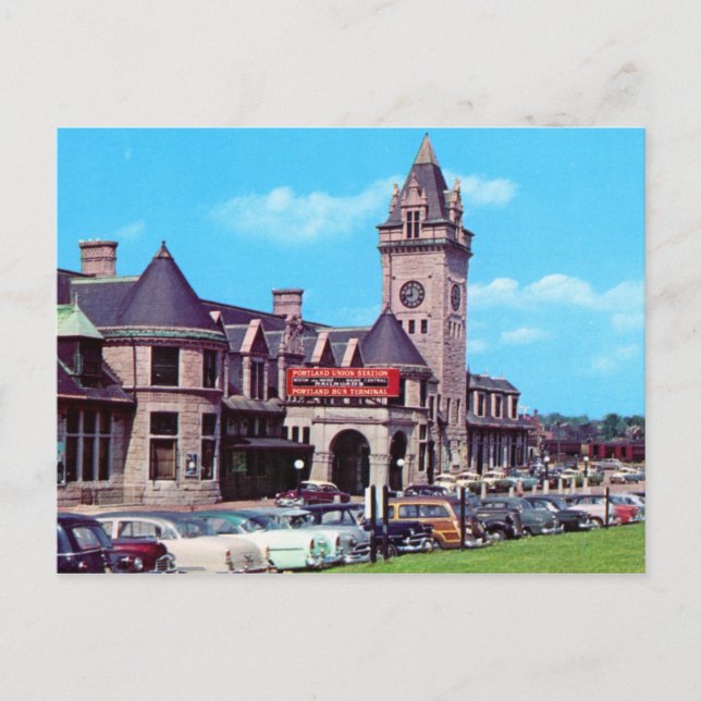 Portland, Maine Union Station 1950s Postcard (Front)