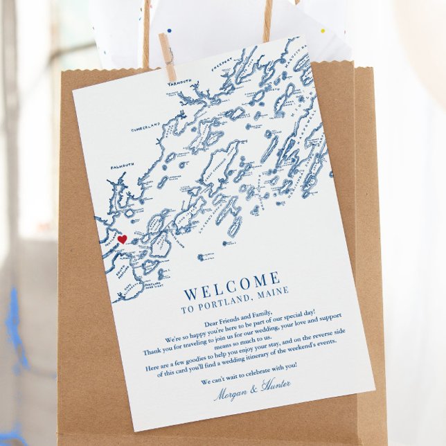 Portland Maine Wedding Welcome Itinerary Thank You Card (These Welcome to Portland Maine wedding itinerary letters can include your weekend events too)