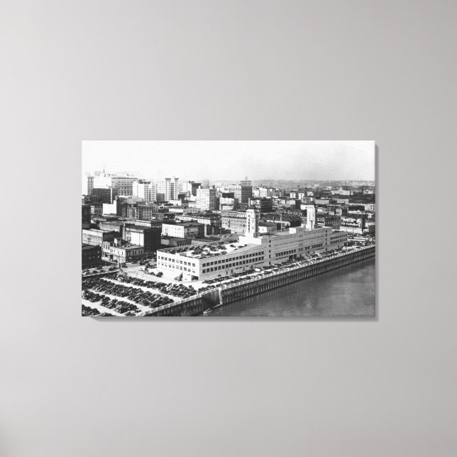 Portland, OR Aerial View from Hawthorne Bridge Canvas Print (Front)