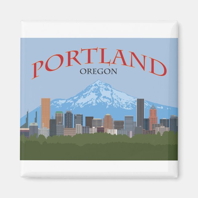 Portland OR city downtown skyline with Mt Hood Magnet (Front)