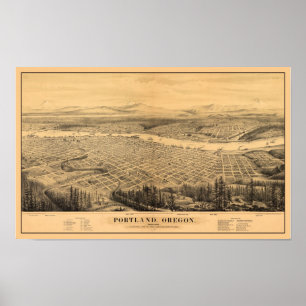 Portland OR Panoramic Map DIGITALLY REMASTERED Poster