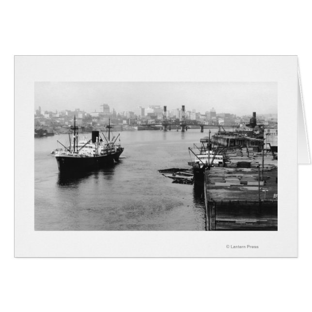 Portland, OR View Lumber Wharf and Ocean Liner (Front Horizontal)