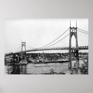 Portland, OR View of St. John Bridge over Poster