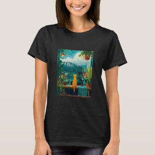 Portland Orange Cat City Sunset Artwork T-Shirt