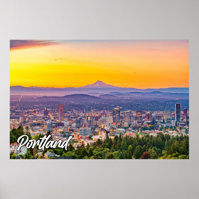 Portland, Oregon, At Sunset Poster (Front)