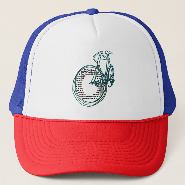 Portland Oregon Bicycle Red White Blue Trucker Hat (Front)