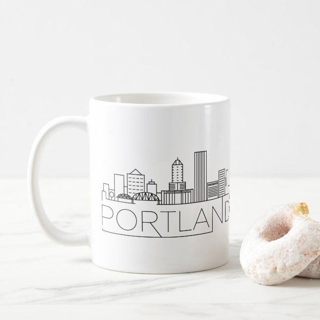 Portland, Oregon | City Stylized Skyline Coffee Mug (With Donut)