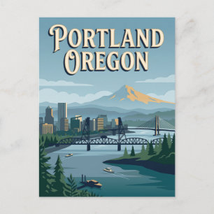 Portland Oregon Mount Hood City Travel Poster Postcard