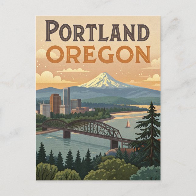 Portland Oregon Mount Hood Skyline Postcard (Front)