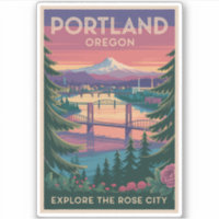 Portland Oregon Mount Hood Travel Art Vintage
