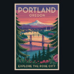 Portland Oregon Mount Hood Travel Art Vintage Poster<br><div class="desc">Portland retro vector travel design. With stunning views of Mount Hood,  countless parks,  and unique neighbourhoods,  it’s a top destination for eco-conscious travelers and urban explorers alike.</div>