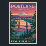 Portland Oregon Mount Hood Travel Art Vintage Poster<br><div class="desc">Portland retro vector travel design. With stunning views of Mount Hood, countless parks, and unique neighbourhoods, it’s a top destination for eco-conscious travelers and urban explorers alike.</div>