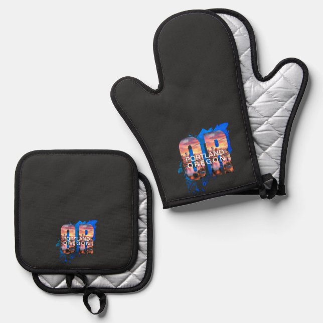 Portland Oregon Oven Mitt & Pot Holder Set (Front/Back)