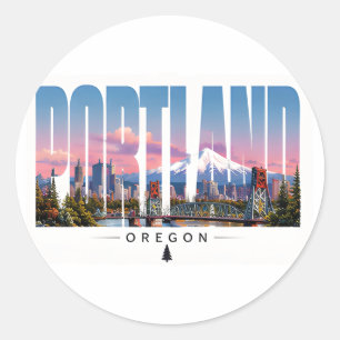 Portland Oregon Riverfront Mountain Travel Classic Round Sticker
