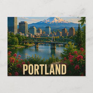 Portland Oregon Riverfront Mountain travel gift Postcard