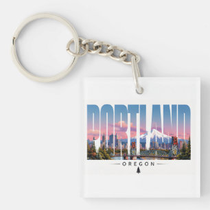 Portland Oregon Riverfront Mountain Travel Key Ring