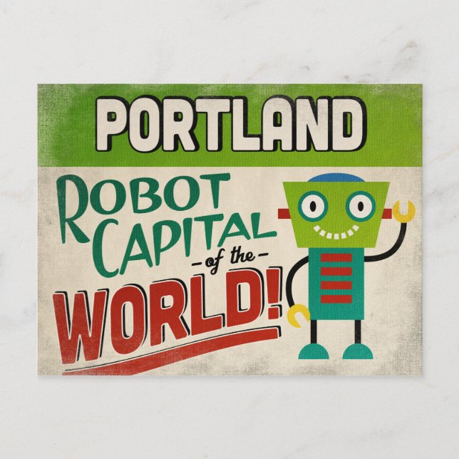 Portland Oregon Robot - Funny Vintage Postcard (Front)