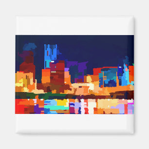 Portland Oregon Skyline at Night by Jon Baran Magnet