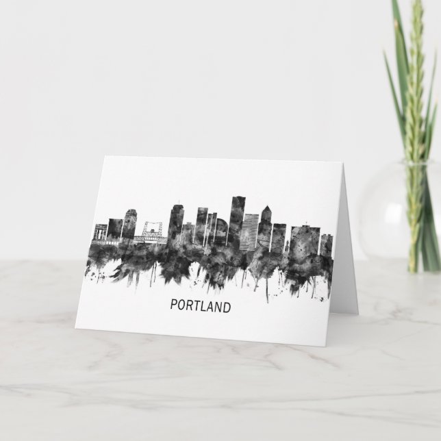 Portland Oregon Skyline BW Holiday Card (Front)