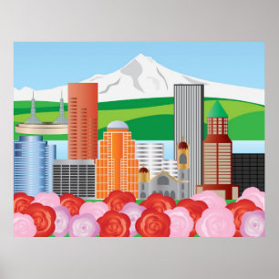 Portland Oregon Skyline Illustration Poster
