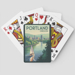 Portland Oregon Skyline Travel Art Vintage Playing Cards
