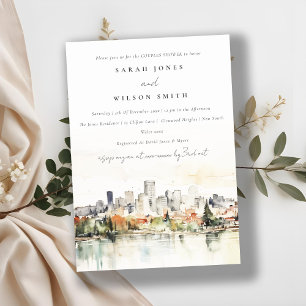 Portland Oregon Skyline Watercolor Couples Shower Invitation