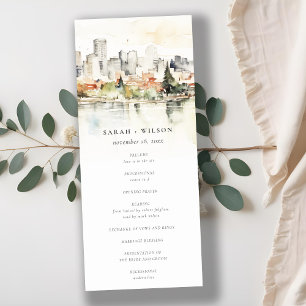Portland Oregon Skyline Watercolor Wedding Program Invitation