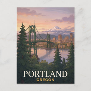 Portland Oregon St. Johns Bridge Travel Postcard
