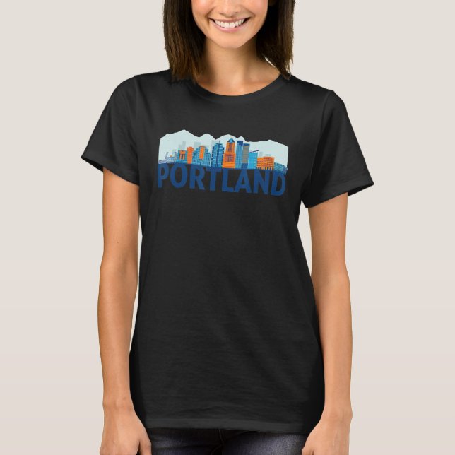 Portland Oregon USA City Skyline Silhouette Outlin T-Shirt (Front)