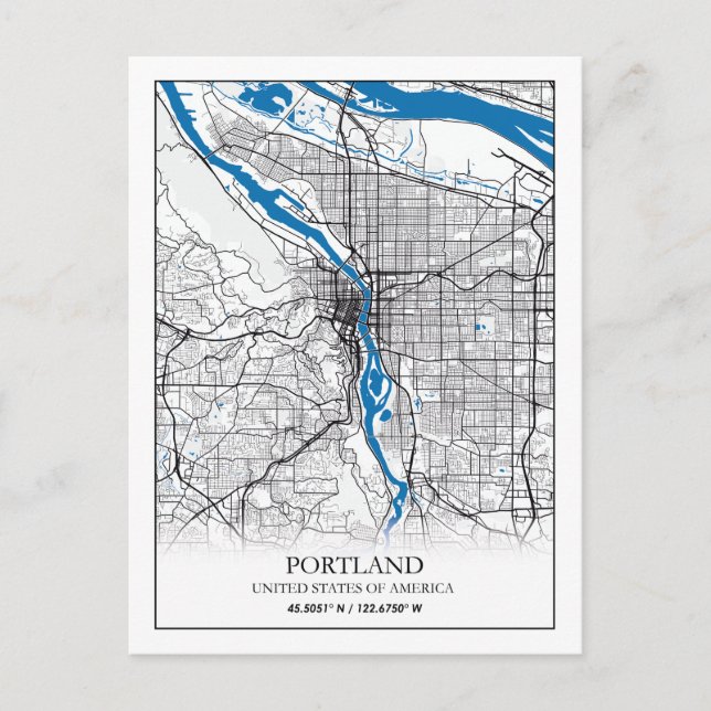 Portland Oregon USA Travel City Map Postcard (Front)