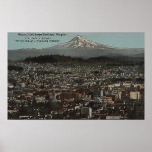 Portland, Oregon - View of Downtown with Mt Poster