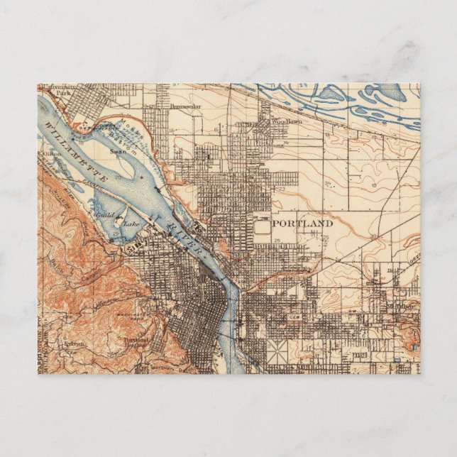 Portland Oregon Vintage Map  Postcard (Front)