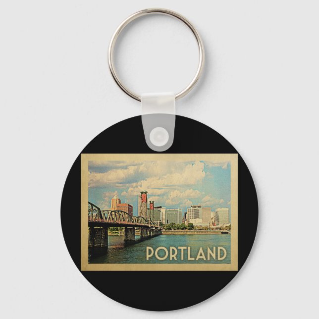Portland Oregon Vintage Travel Key Ring (Front)