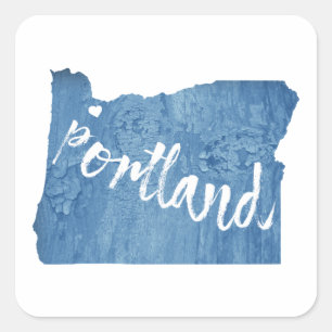 Portland, Oregon Wood Grain Square Sticker