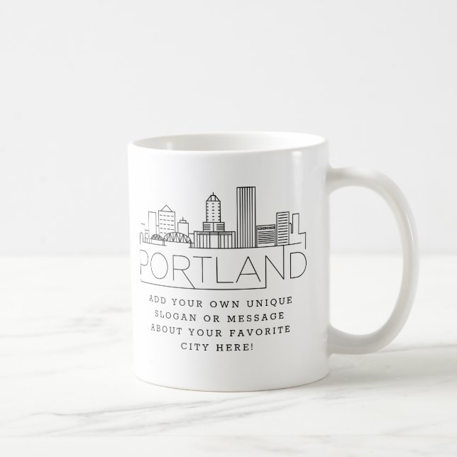 Portland Stylised Skyline | Custom Slogan Coffee Mug (Right)
