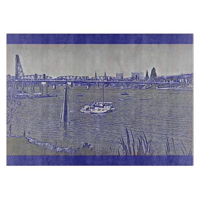 Portland Waterfront Sketch Cutting Board (Front)