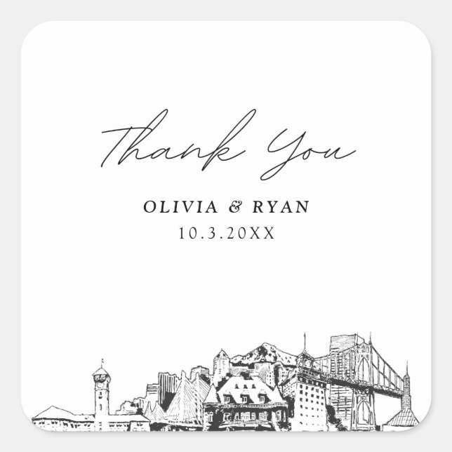 Portland Wedding Landmarks Favour Thank You Square Sticker (Front)
