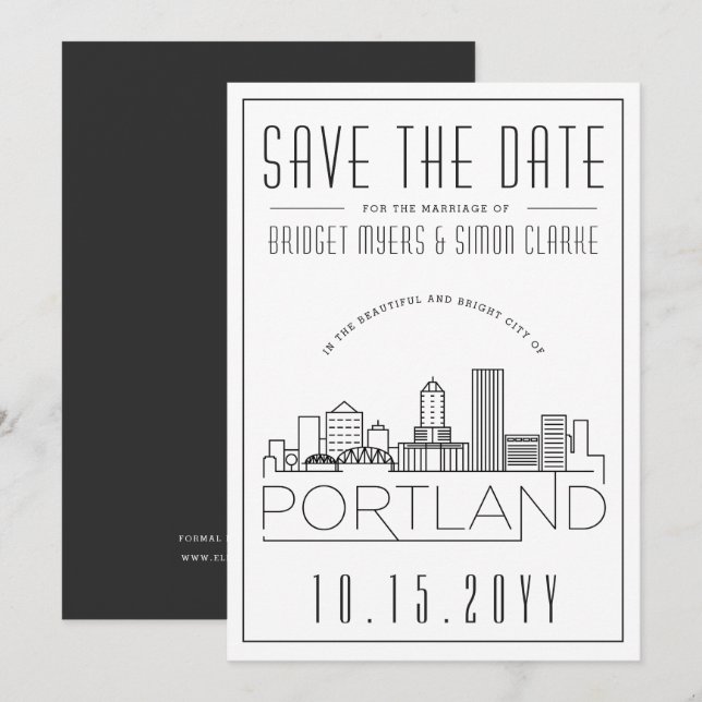 Portland Wedding | Stylised Skyline Save the Date Invitation (Front/Back)
