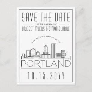 Portland Wedding   Stylised Skyline Save the Date Postcard